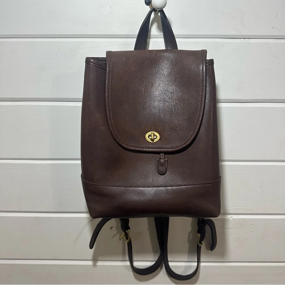 Vintage COACH 9791 Brown Genuine Leather Gold Classic Turn Lock Top Handle - Picture 2 of 13